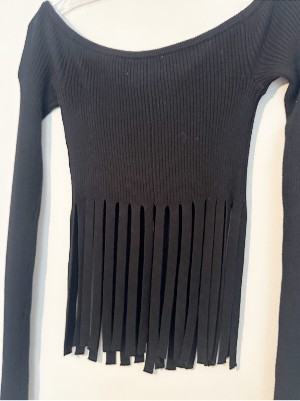 NWOT L’Academie x Revolve harel black ribbed fringe top sweater women size Mediu - Picture 5 of 6